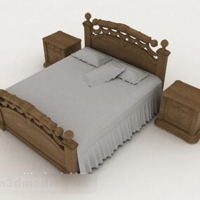 نموذج ثلاثي الأبعاد لسرير خشبي مزدوج باللون الرمادي البسيط