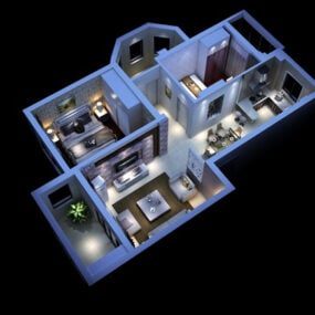 3D-model van een huisvliegtuig met twee slaapkamers
