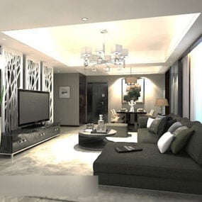 Modelo 3D do interior da divisória da sala de estar em casa