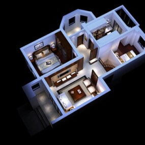 İki Yatak Odalı Ev Düzlemi V1 3d modeli