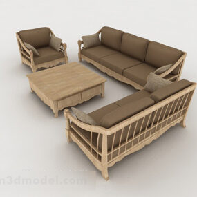 أريكة منزلية خشبية باللون البني نموذج ثلاثي الأبعاد