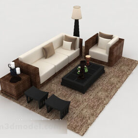أريكة منزلية خشبية نموذج ثلاثي الأبعاد