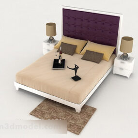Home Modern Wooden Brown Double Bed 3d model