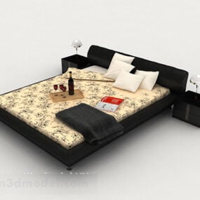 Home Pattern Black And Yellow Double Bed 3d model