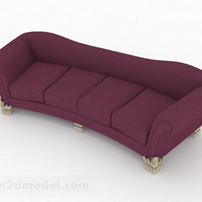 Modelo 3d de sofá multi lugares em tecido roxo para casa