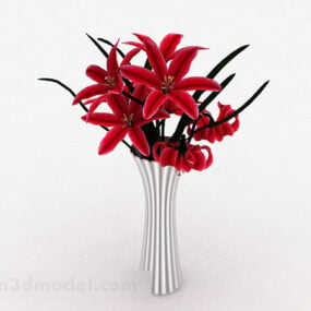 홈 레드 릴리 장식 꽃병 3d 모델