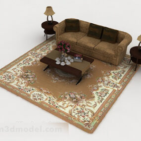 Главная 3д модель коричневого многоместного дивана в стиле ретро