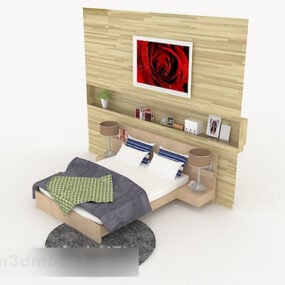 Modelo 3d de cama de casal azul simples para casa