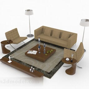 Simple Brown Furniture Sofa Chair Set 3d model