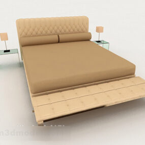 Home Simple Brown Double Bed 3d model