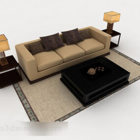 Home Simple Brown Wood Multiseater Sofa 3d model