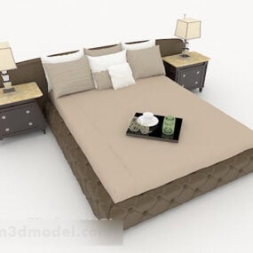 Home Simple Gray Brown Double Bed 3d model