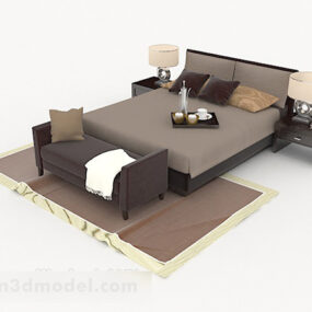 Home Simple Gray Wooden Double Bed 3d model