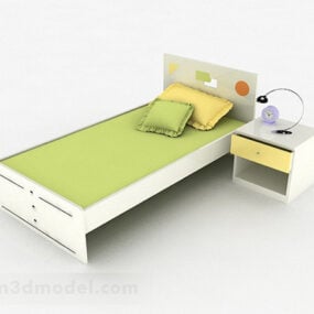 होम सिंपल ग्रीन सिंगल बेड डिज़ाइन 3डी मॉडल