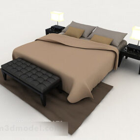Home Simple Leisure Brown Double Bed 3d model