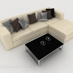 Startseite Einfaches cremefarbenes Mehrsitzer-Sofa 3D-Modell