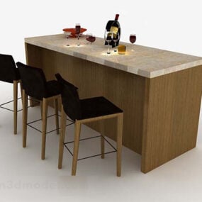 3д модель домашнего простого деревянного барного стола со стулом