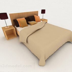 Home Simple Wooden Brown Double Bed 3d model