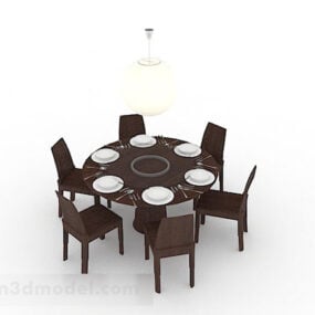 Simple Wooden Dining Table And Chair Design 3d model