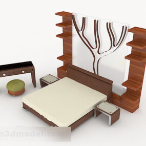 Home Simple Wooden Double Bed 3d model
