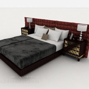 Home Simple Wooden Gray Double Bed 3d model