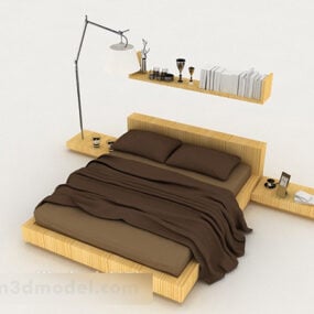 Home Wood Brown Double Bed 3d model
