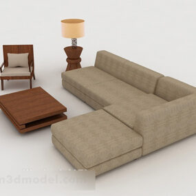 نموذج أريكة منزلية خشبية بسيطة ثلاثية الأبعاد