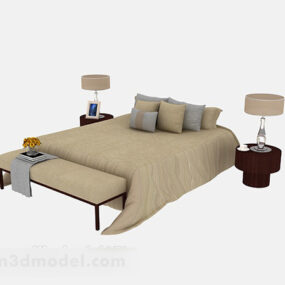 Home Wood Brown Simple Double Bed 3d model