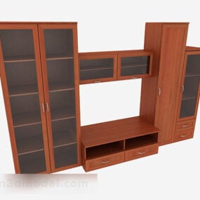 کابینت تلویزیون قهوه ای چوبی خانگی مدل سه بعدی