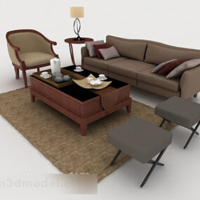 نموذج أريكة خشبية منزلية باللون البني ثلاثي الأبعاد