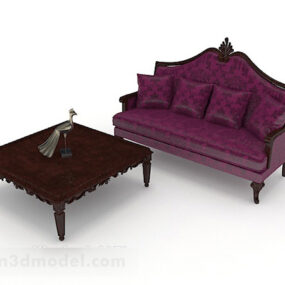 Home Wooden Purple Double Sofa 3d model