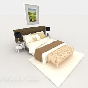 Home Wooden Warm Yellow Double Bed 3d model