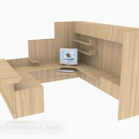 مكتب خشبي أصفر نموذج ثلاثي الأبعاد