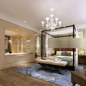 3D-модель інтер'єру сучасного готелю з ліжком з балдахіном