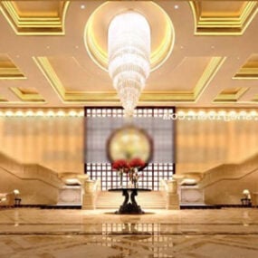 Modello 3d della lobby della lampada di cristallo dell'hotel