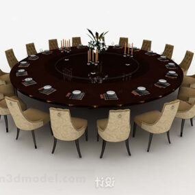 Conjunto de mesa e cadeira redonda de jantar de hotel modelo 3d