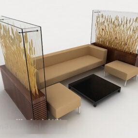 休现代休闲棕色简约沙发3d模型