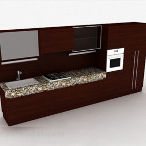 Moderne brunt træ køkkenskab 3d model