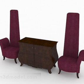Set Furnitur Sofa Tunggal Ungu Individu model 3d
