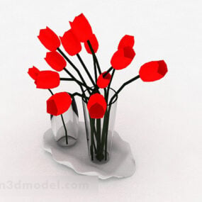 تصميم تنسيقة زهور حمراء داخلية نموذج ثلاثي الأبعاد