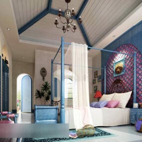עיצוב חדר שינה בסגנון ים תיכוני V1 דגם תלת מימד