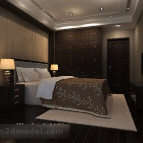 3д модель интерьера спальни в стиле отеля.