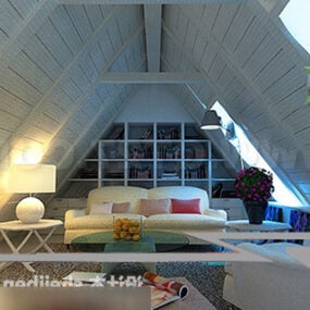 Attic Reading Room Design Interiør 3d-modell