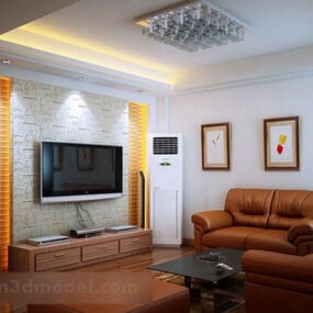 غرفة المعيشة أريكة جلدية الداخلية نموذج 3D