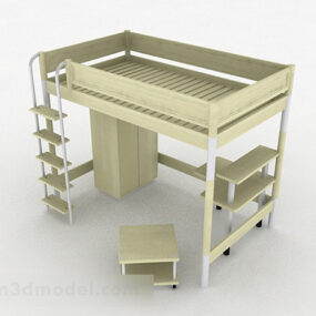 3D model dřevěné postele v barvě Ivory White