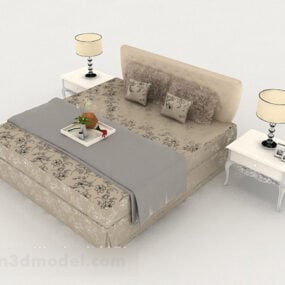 מיטה זוגית ג'יין אירופאית בז' חום דגם תלת מימד