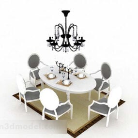 Evropský bílý jídelní stůl a židle 3D model
