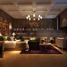 豪華な西洋の寝室のインテリア 3D モデル