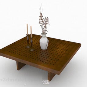 Japanese Style Brown Wooden Coffee Table Furniture 3d model