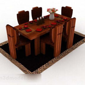 طقم كراسي طاولة طعام خشبية يابانية نموذج ثلاثي الأبعاد